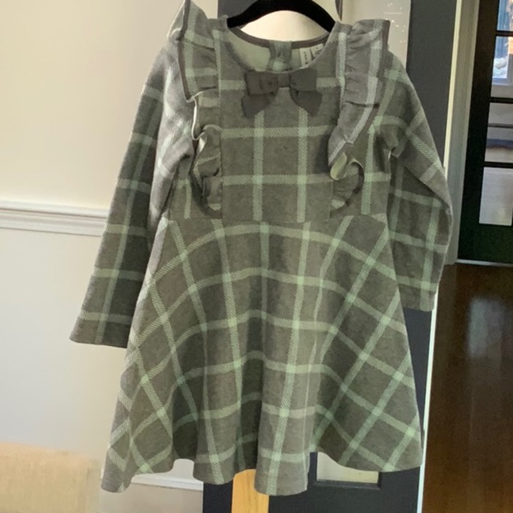 4T Gray Plaid Janie and Jack Dress Button Closure at the Back